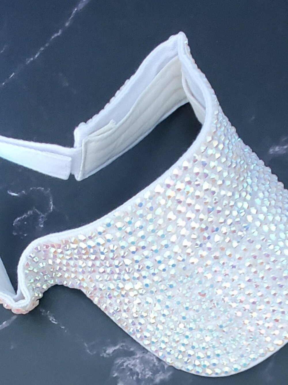 Sparkling Bedazzled Covered Sun Visor, Adjustable, Breathable Sun Cap White - Picture 2 of 10